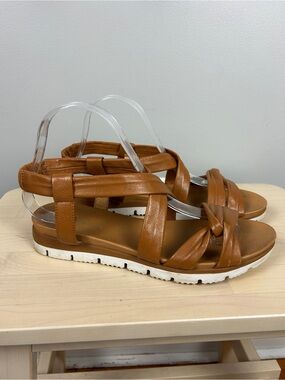 DJANGO & JULIETTE Livie Sandal Brown Leather Sz 39 Strappy Neutral Coastal